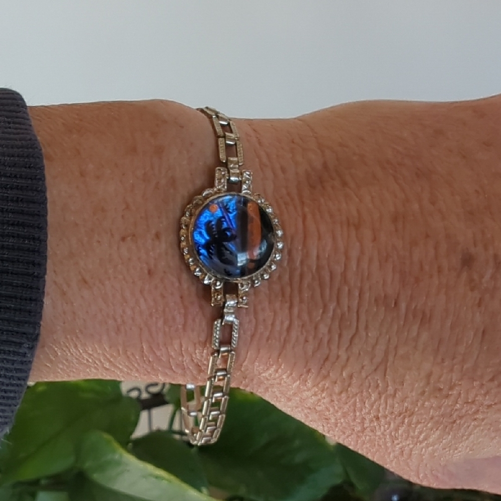 Genuine Butterfly Wings Metal Silver Tone, 7" Bracelet